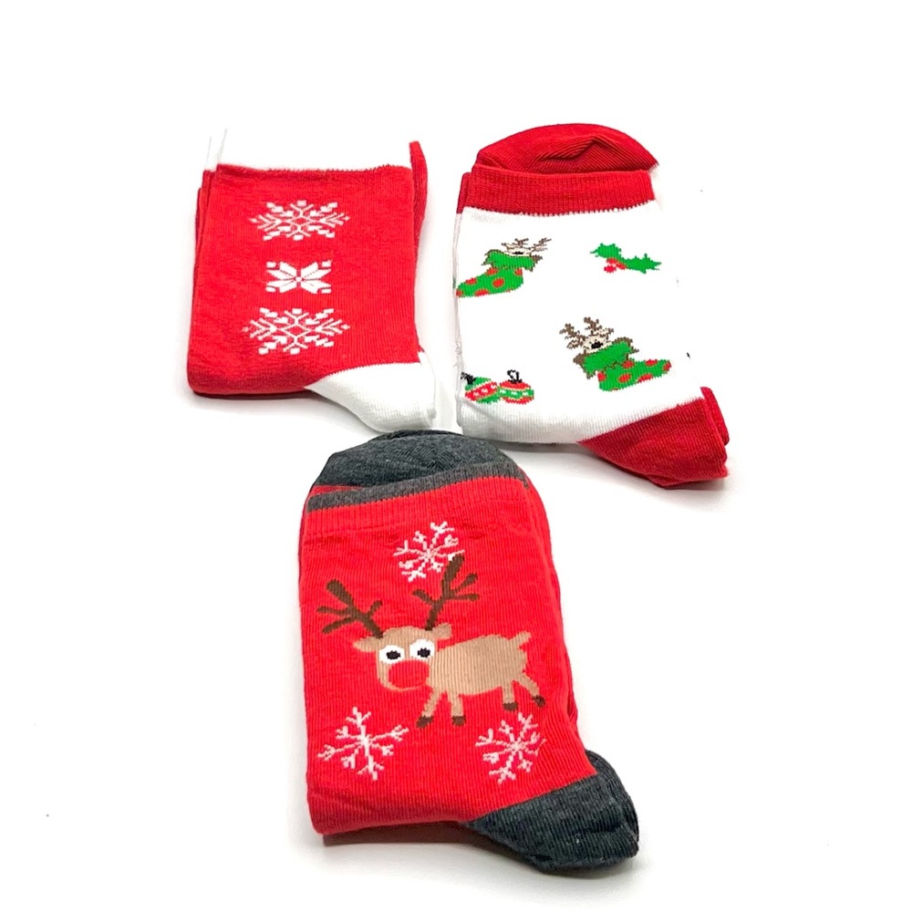 New Holiday / Reindeer Red and Gray Socks - 3 pack